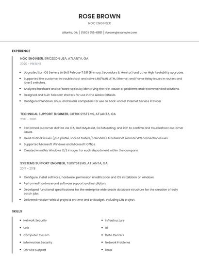 NOC Engineer Resume