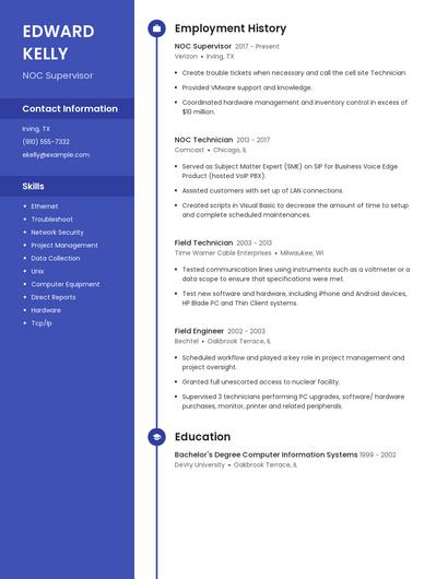 NOC Supervisor Resume