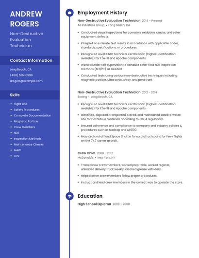 Non-Destructive Evaluation Technician Resume
