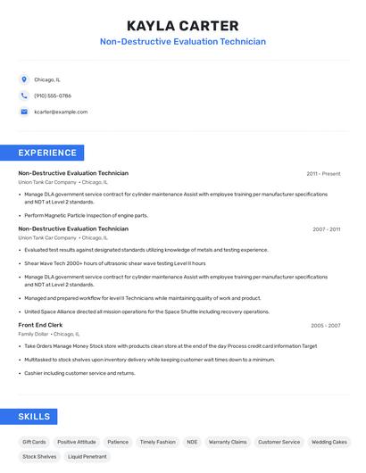 Non-Destructive Evaluation Technician Resume