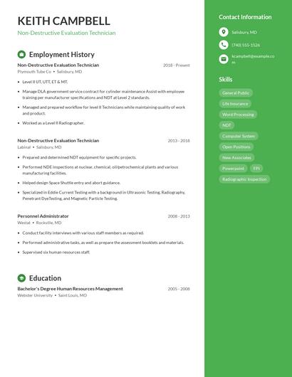 Non-Destructive Evaluation Technician Resume