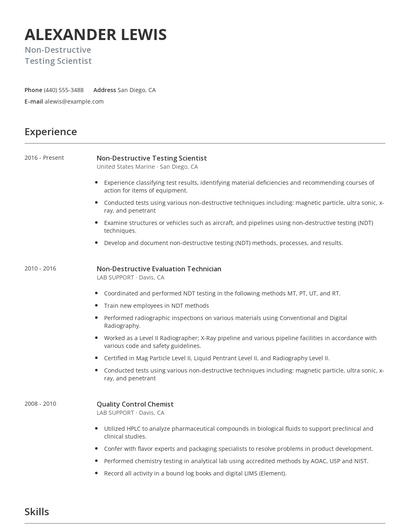 Non-Destructive Testing Scientist Resume
