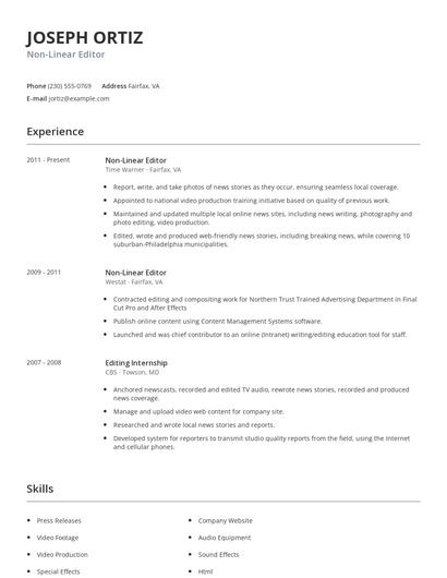 Non-Linear Editor Resume