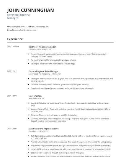 Northeast Regional Manager Resume