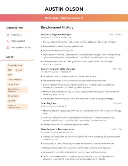 Northeast Regional Manager Resume
