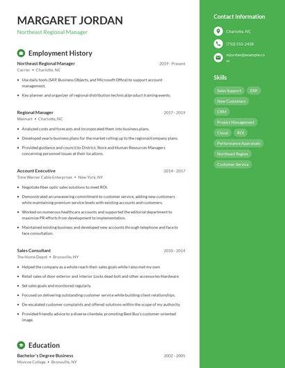 Northeast Regional Manager Resume