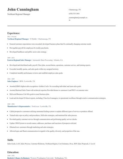 Northeast Regional Manager Resume