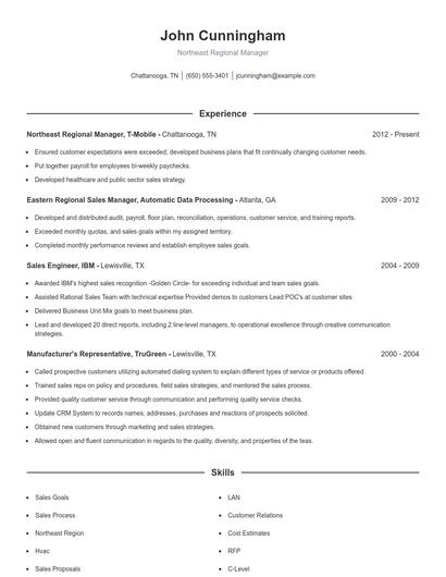 Northeast Regional Manager Resume
