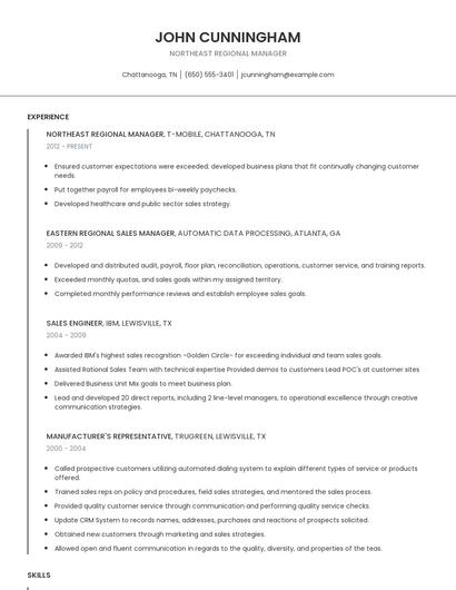 Northeast Regional Manager Resume