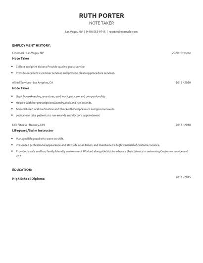 Note Taker Resume