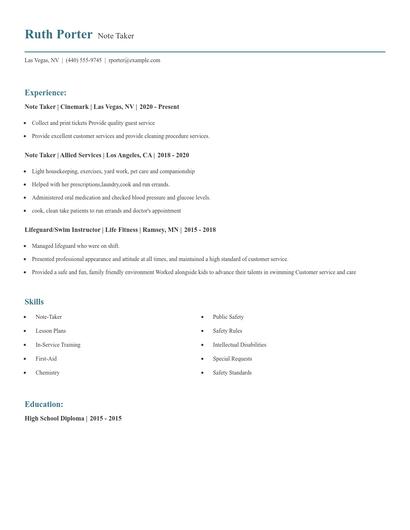 Note Taker Resume