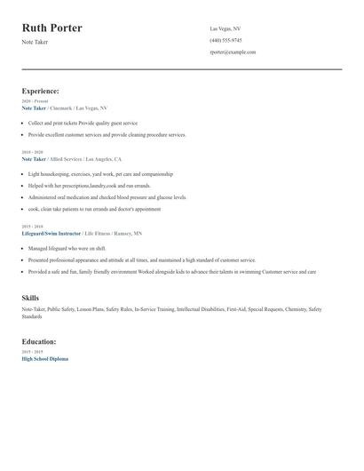 Note Taker Resume