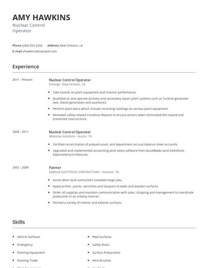 Nuclear Control Operator Resume