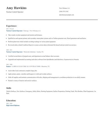 Nuclear Control Operator Resume