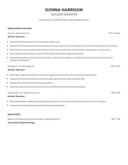 Nuclear Operator Resume