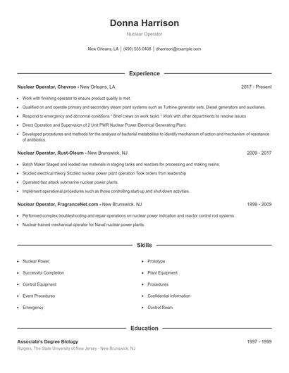 Nuclear Operator Resume