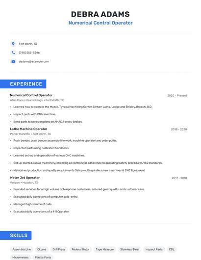 Numerical Control Operator Resume