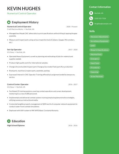Numerical Control Operator Resume