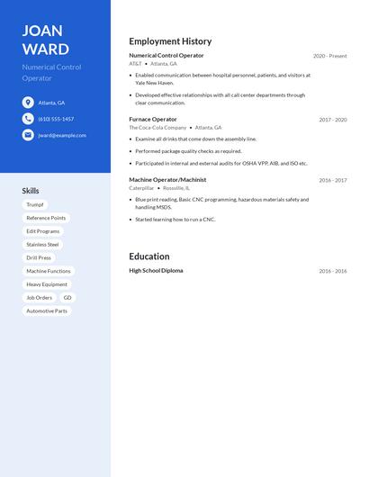 Numerical Control Operator Resume