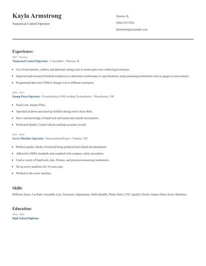 Numerical Control Operator Resume