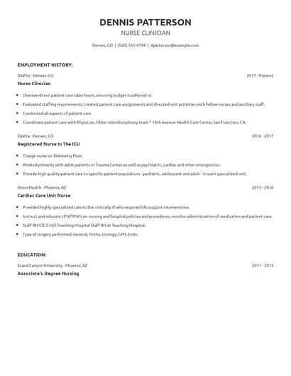 Nurse Clinician Resume