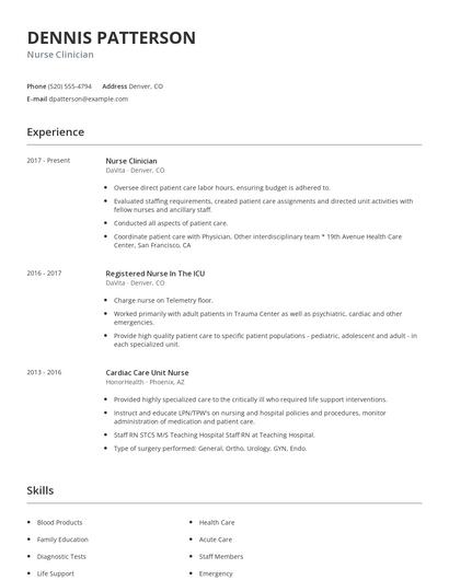 Nurse Clinician Resume