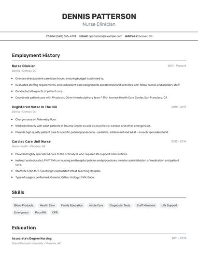 Nurse Clinician Resume