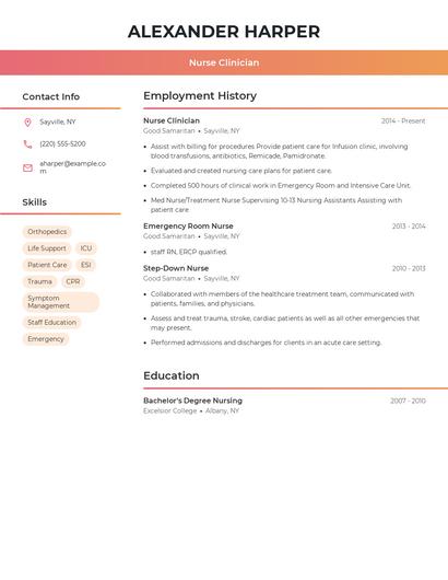 Nurse Clinician Resume