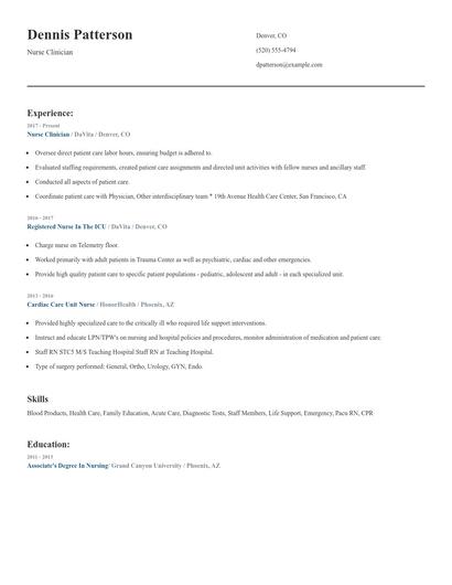 Nurse Clinician Resume