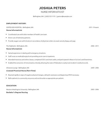 Nurse Informaticist Resume