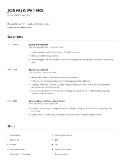 Nurse Informaticist Resume
