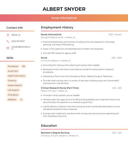 Nurse Informaticist Resume