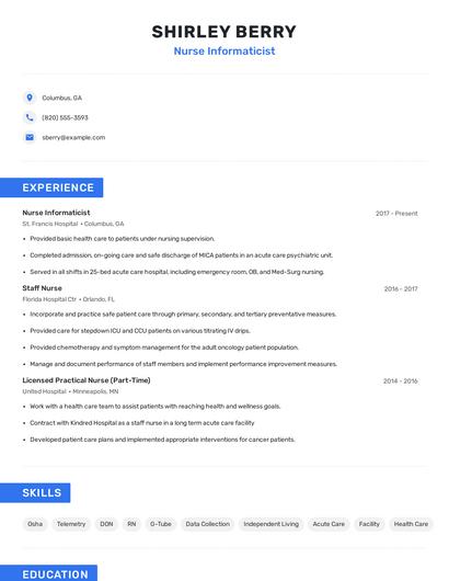 Nurse Informaticist Resume