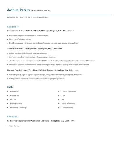 Nurse Informaticist Resume