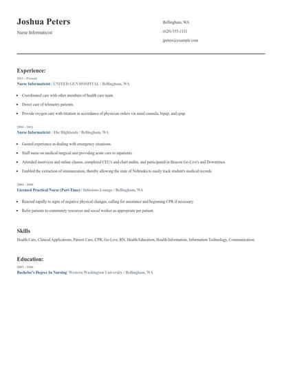 Nurse Informaticist Resume