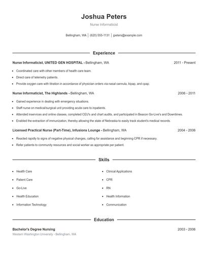 Nurse Informaticist Resume