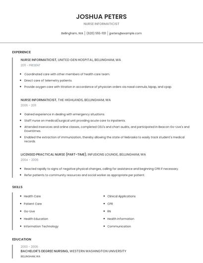 Nurse Informaticist Resume