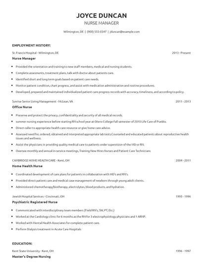 Nurse Manager Resume