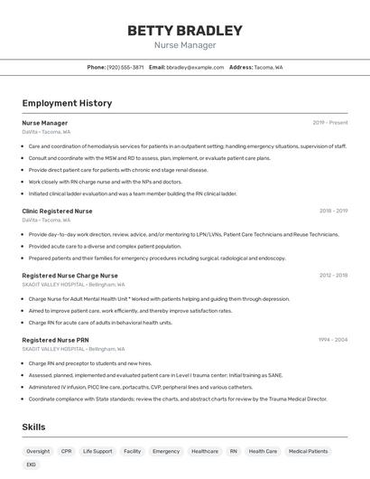 Nurse Manager Resume