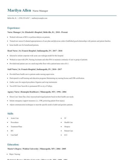 Nurse Manager Resume