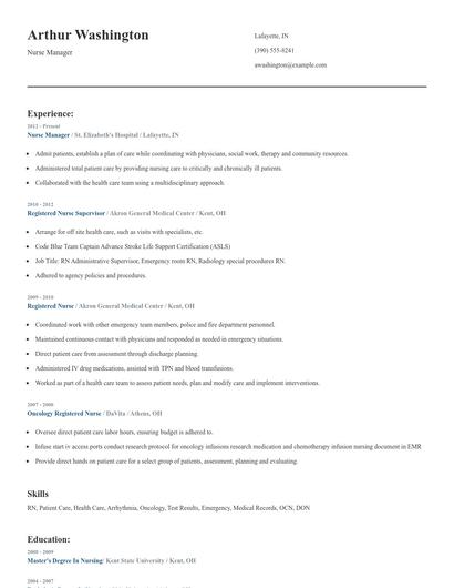 Nurse Manager Resume