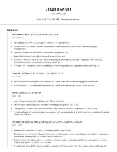 Nurse Manager Resume