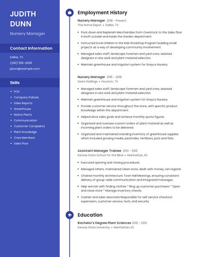 Nursery Manager Resume