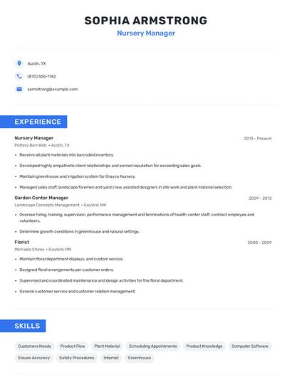 Nursery Manager Resume