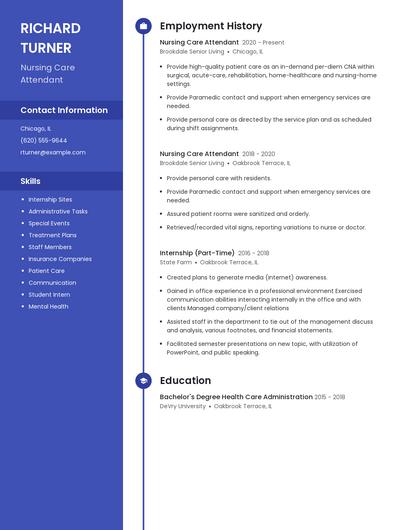 Nursing Care Attendant Resume