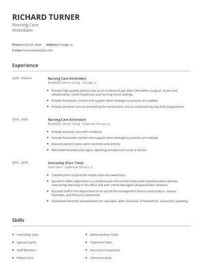 Nursing Care Attendant Resume
