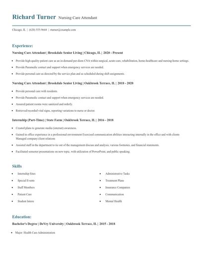 Nursing Care Attendant Resume