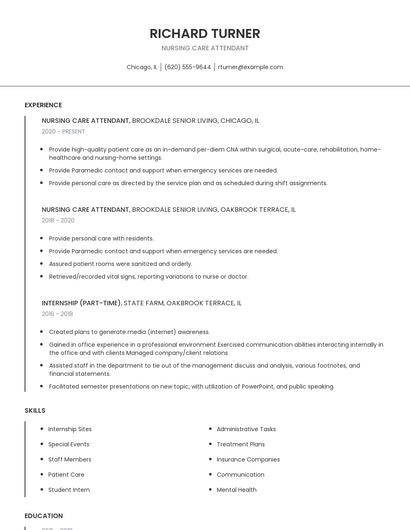 Nursing Care Attendant Resume
