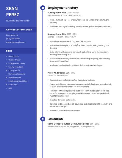 Nursing Home Aide Resume