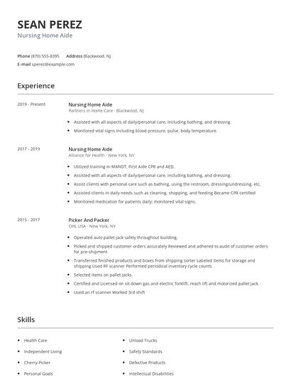 Nursing Home Aide Resume